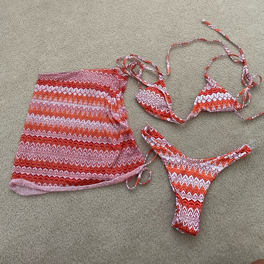 Aztec print bikini set with cover up skirt